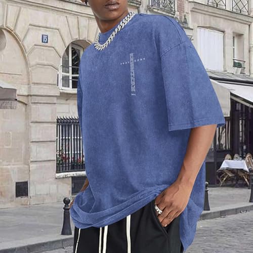 Christian Cross Shirts for Men Jesus Faith Bible Verse Religious God Tshirts Oversized Acid Wash Vintage Graphic Tee - color: Blue, size: 3X-Large