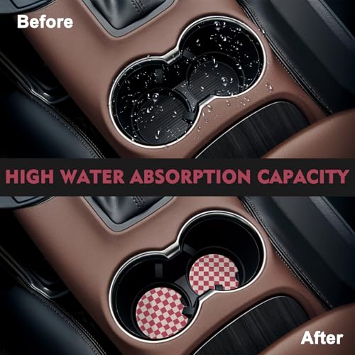 2 Pack Car Coasters for Cup Holders, Cute Car Accessories Interior (Grid-Pink) - color: Grid-pink