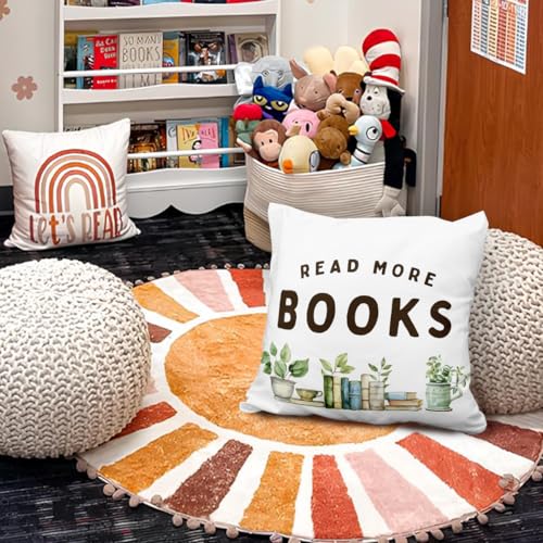 Kids Reading Pillow Covers 18x18, Classroom Decor, Read More Books Decorative Throw Pillow Covers Pillowcases for Library Reading Room Kids Bedroom Classroom Decor - color: 02-kidroom(4) Read More Books