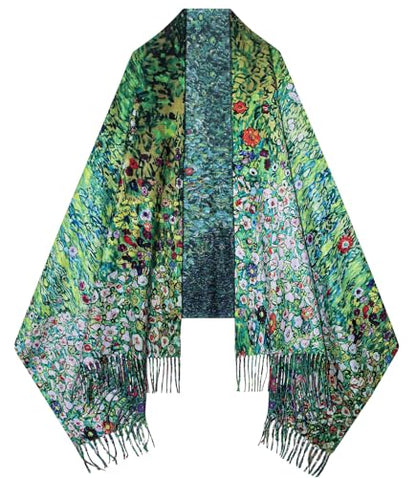 Umjetnost Soft Cashmere Feel Scarf For Women Winter Warm Scarves Large Shawl Wrap Monet Van Gogh Art Print - color: C18 Green