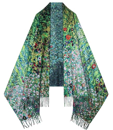 Umjetnost Soft Cashmere Feel Scarf For Women Winter Warm Scarves Large Shawl Wrap Monet Van Gogh Art Print - color: C18 Green