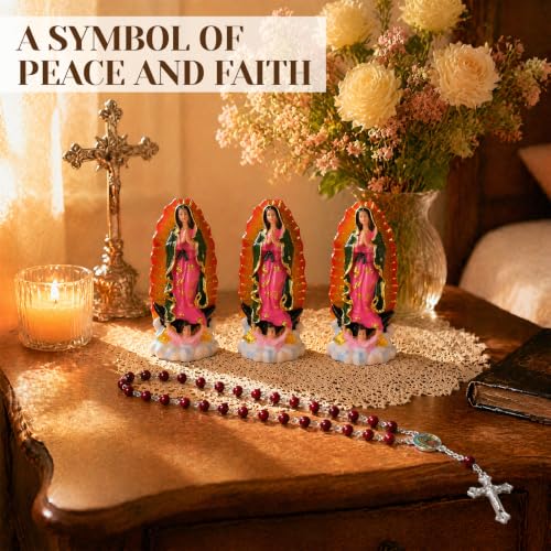 12Set Our Lady of Guadalupe Statues with Rosary Necklaces Baptism Favors