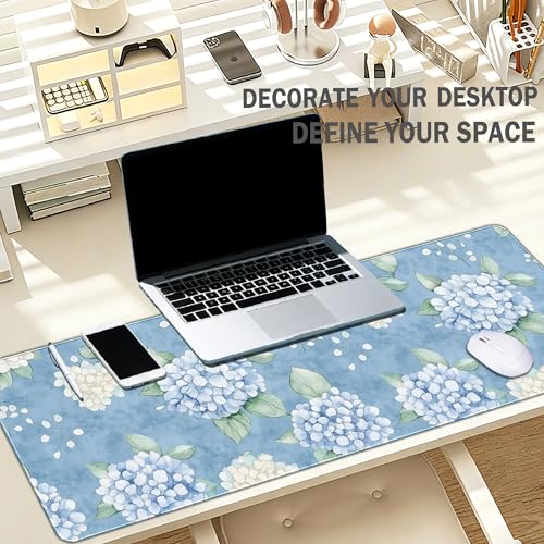 Hydrangea Desk Mat, Blue and White Flroal Mouse Pad, 31.5x11.8 - color: Hydrangea Blue and White, size: 31.5L x 11.8W inches