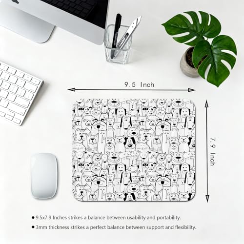 Dogs and Cats Cartoon Inspired Design Mouse Pad, Black and White Desk Mat - color: Black White