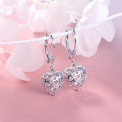 S925 Sterling Silver Heart Dangle Drop Earrings for Women Jewelry Gift - style: Heart Drop.