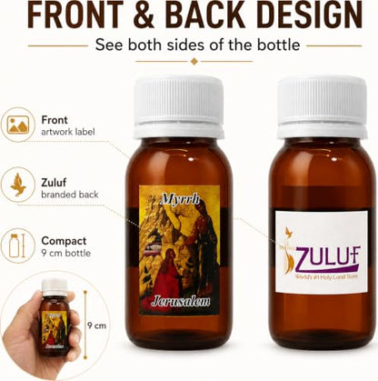 Zuluf Myrrh Anointing Oil from the Holy Land Jerusalem Pure Olive Base Blessed Christian Prayer Oil from Bethlehem for Baptism Christening Godparent Faith Gift Frankincense Companion 1.7 Fl Oz