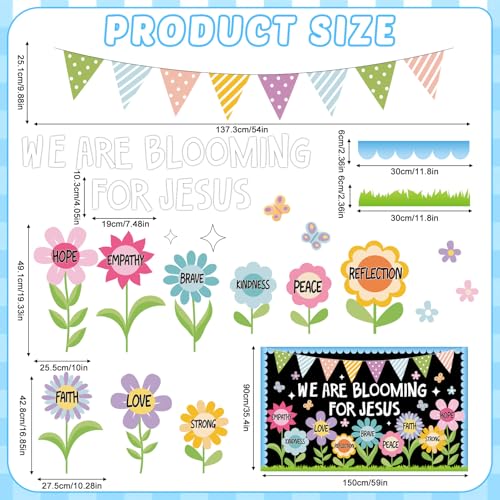 Religious Christian Bulletin Board Sets Sunday School Decoration for Classroom Church Positive Floral Bulletin Board We are Blooming for Jesus Paper Cutout for Back to School Christian Summer Decor