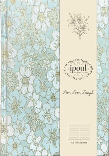 Blue Notebook, Beautiful Writing Journal for Women, A5, Hardcover, Lay Flat, Ruled Paper, Cherry Blossom Flowers, Cyan - color: Cherry Blossom Cyan