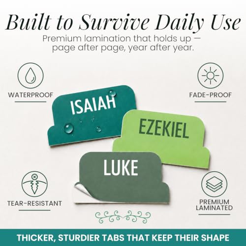 90 Christian Bible Tabs for Women, Men & Kids - Green - color: Green