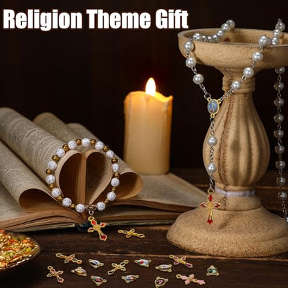 200 Pcs Rosary Making Kit Religious Charms Crucifix