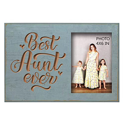 EXQUIDECA Best Aunt Ever Aqua Rustic Engraved Picture Frames 4x6 Inches - color: best aunt ever