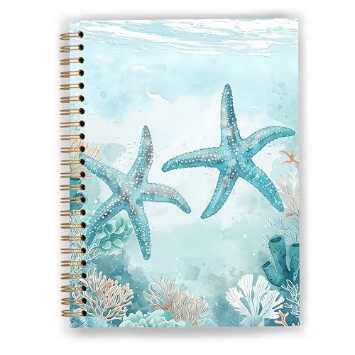 GDJIEGBC Teal Starfish Ocean Beach Notebook, Nautical Coastal Journal for Women, Beach Themed Gifts, Marine Biology Gifts, Watercolor Starfish Marine Life Spiral Notebook Journal 5.5x8.3 - color: Color 04