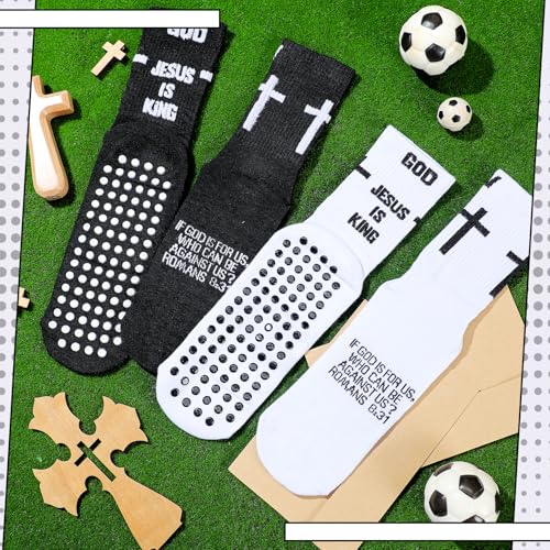 4 Pairs Cross Grip Soccer Socks, Us Size 6-12 - color: Black, White, style: Bible