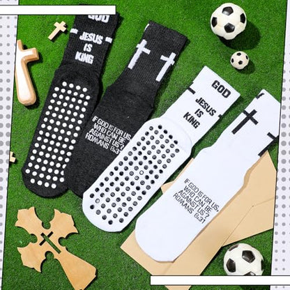 4 Pairs Cross Grip Soccer Socks, Us Size 6-12 - color: Black, White, style: Bible