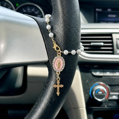 Car Rosary for Car, Steering Wheel Charm, Steering Wheel Rosary, Pink - style: A-pink