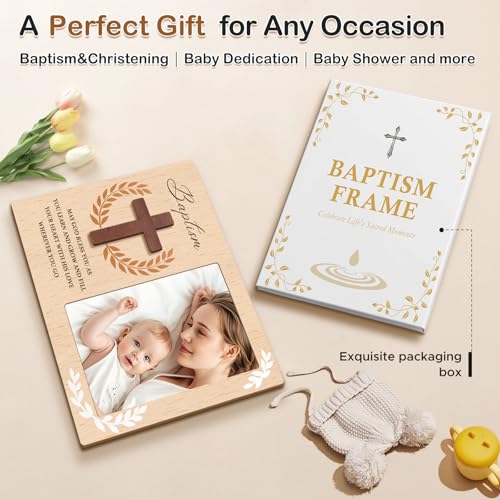 Baptism Picture Frame, Baptism Gifts for Boys Girls with Real Wood Cross - color: 3D-CROSS 4x6