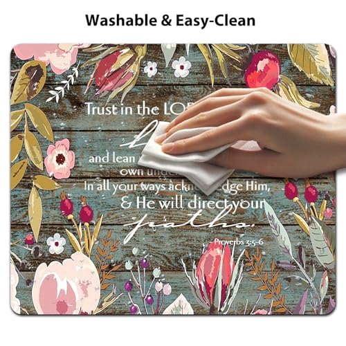 Trust in The Lord with Your Heart Mouse Pad, Rustic Wood Floral Desk Mat - color: Pink White