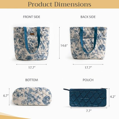 Maison d' Hermine Shopping Bags Cotton Quilted Tote Bag with Zipper Pockets - color: 002 - Bonobo - Blue