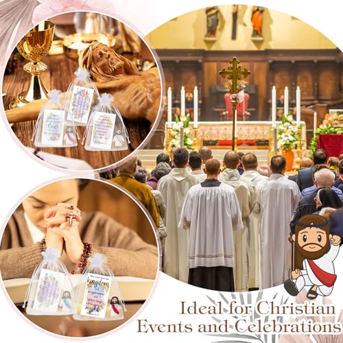 Bememo 50 Sets Christian Gifts Bulk Bible Verse Cards Include Little Jesus Figures Prayer Cards and Organza Bags for Religious Party Favors Sunday Baptism Gifts(Fresh Style,Bright) - color: Bright, style: Fresh Style