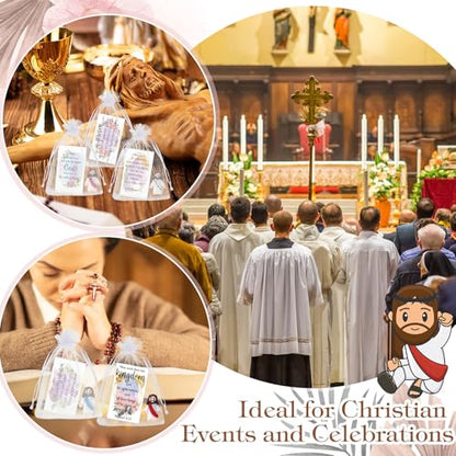 Bememo 50 Sets Christian Gifts Bulk Bible Verse Cards Include Little Jesus Figures Prayer Cards and Organza Bags for Religious Party Favors Sunday Baptism Gifts(Fresh Style,Bright) - color: Bright, style: Fresh Style