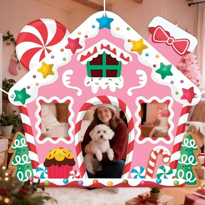 WovWeave Pink Gingerbread House Christmas Decoration 65x71 Photo Backdrop - style: Pink Gingerbread