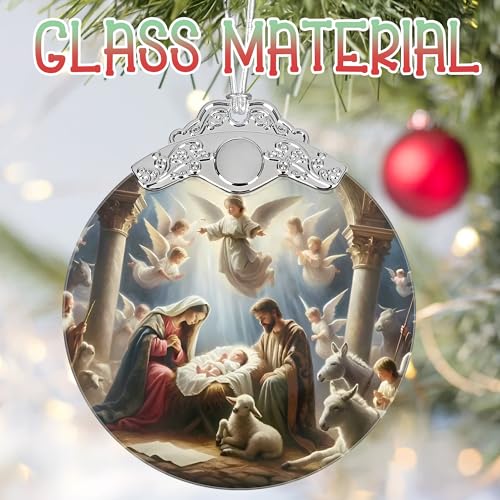 Nativity Christmas Ornaments, 3" Stained Glass Christmas Decor, Christian Ornaments for Christmas Tree, Christian Gifts for Kids, Religious Gifts for Women, Perfect for Holiday Party, Window, Tree - color: Nativity Ornament