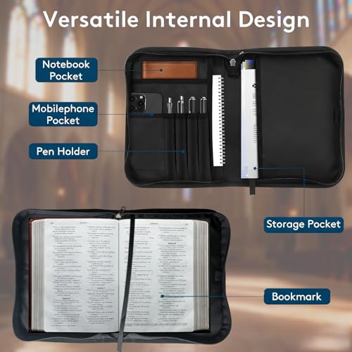 Bible Cover for Women Large PU Leather Zippered Bible Case with Handle and Galaxy Mandala Design, Christian Bible Cover for Girls & Women, Cover Fits Standard 9.5"x7.5"x2.3" Bible - color: Galaxy Mandala