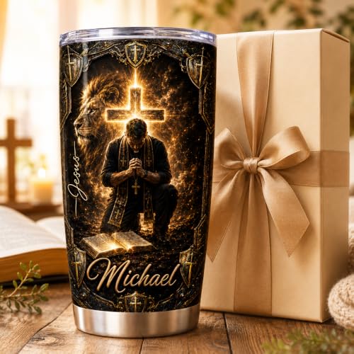 Personalized Christian Gifts For Men - Man Of Faith A Child Of God Warrior Christ Tumbler V3 - Religious Bible Faith For Dad, Husband, Grandpa on Fathers Day, Christmas, Birthday - color: CH-VAR-03
