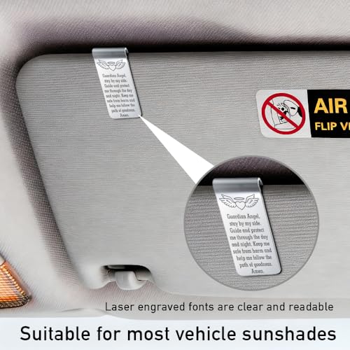Guardian Angel Stay by My Side Guide and Protect Me Engraved Stainless Steel Car Visor Clip, Inspirational Guardian Angel Safe Driving Gifts for Family Friend Driver, Drive Safe Gifts - color: silver029