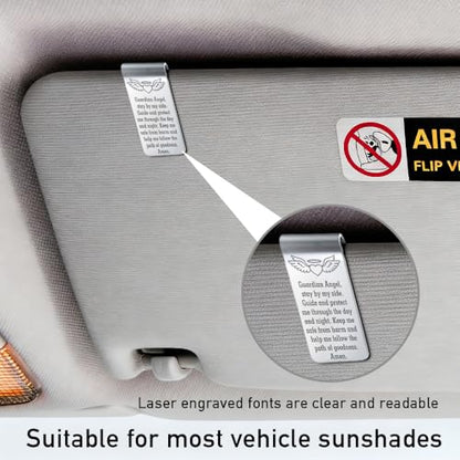 Guardian Angel Stay by My Side Guide and Protect Me Engraved Stainless Steel Car Visor Clip, Inspirational Guardian Angel Safe Driving Gifts for Family Friend Driver, Drive Safe Gifts - color: silver029