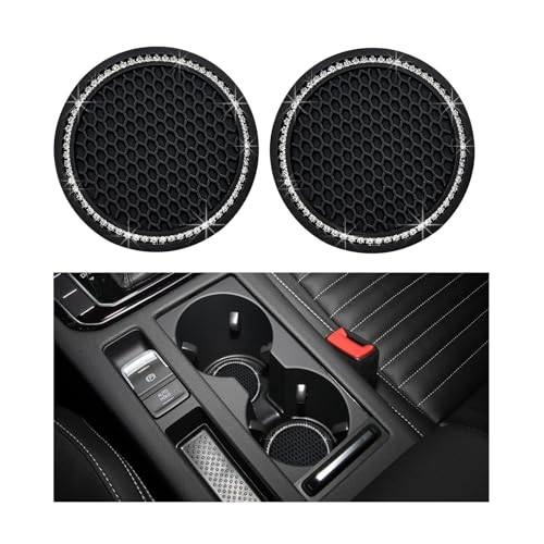 Dickno 2 PCS Bling Car Cup Coaster, 2.75 Inch Crystal Rhinestone Auto Cup Holder Insert Coaster, Anti-Slip Durable Car Drink Cup Mat, Universal Vehicle Interior Decor Accessories (Black & White) - color: Black+white, size: 2 PCS