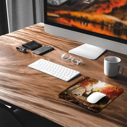 Whitetail Deer Family Autumn Forest Mouse Pad, Hunting Season Desk Mat - color: Custom Designs Art 041