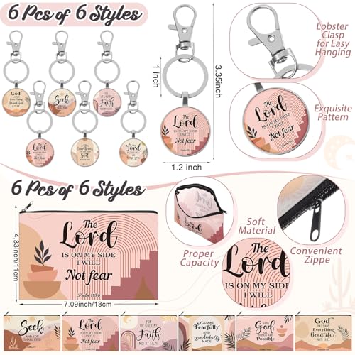 Funnymoom 24 Pcs Christian Church Gifts Bulk for Women 24 oz Boho Religious Plastic Tumbler Cup Bible Verse Makeup Cosmetic Bag Crew Sock Inspirational Keychain for Church Volunteer VBS Sunday School - style: Modern Boho Christian