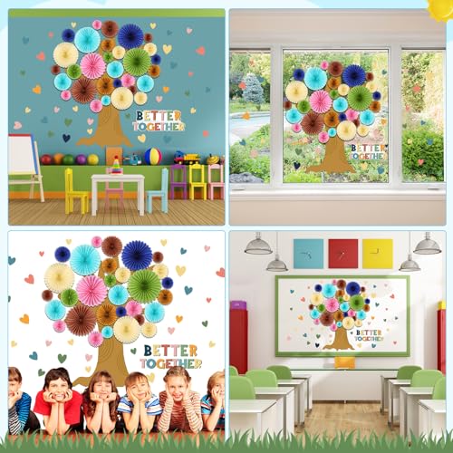 Gersoniel 62 Pcs Back to School Bulletin Board Set Boho Tree Bulletin Board Decorations for Classroom DIY Tree Paper Fans Cutouts Better Together Wall Decor for Home School Classroom Teacher Supplies - style: Boho