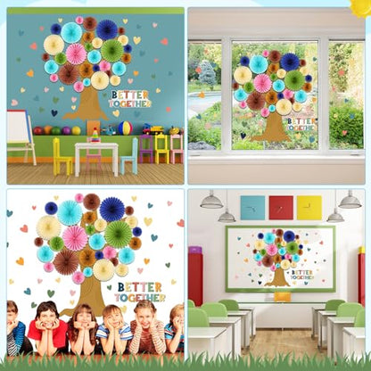 Gersoniel 62 Pcs Back to School Bulletin Board Set Boho Tree Bulletin Board Decorations for Classroom DIY Tree Paper Fans Cutouts Better Together Wall Decor for Home School Classroom Teacher Supplies - style: Boho