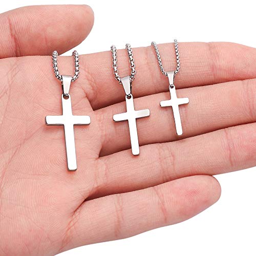 M MOOHAM Cross Necklace for Men, Stainless Steel Cross Chain - color: Silver: Cross Pendant 1"*0.6"
