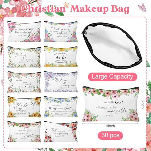 30Pcs Christian Makeup Bag Christian Gifts for Women Inspirational Bible Verse Flower Cosmetic Bags Religious Gifts Motivational Travel Toiletry Pouch for Women Mother’s Day - style: Bible Floral