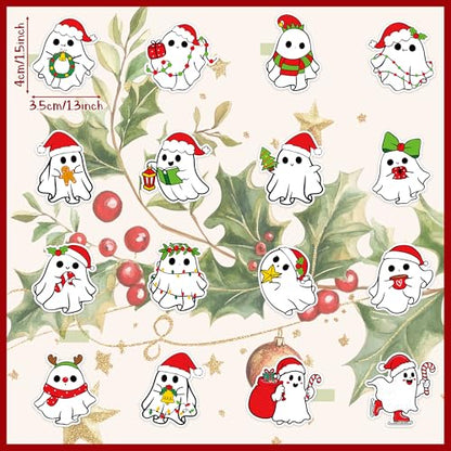 BeYumi Christmas Cute Ghost Stickers - 1000Pcs Christmas Cute Ghost Rolled Stickers in 2 Rolls Xmas Red Santa Hat Boo Adhesive Waterproof Vinyl Decals Holiday Party School Envelope Scrapbooking Decor - style: Christmas Boo