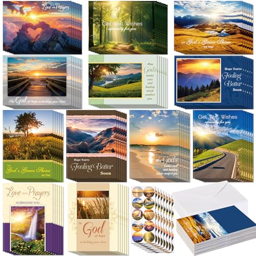 Motiskyy 72 Pack Religious Get Well Cards Bulk with Envelopes Stickers Christian Get Well Soon Greeting Cards with Scripture Encouragement Blessing 4.5 x 6.2 Inch(Landscape) - style: Landscape