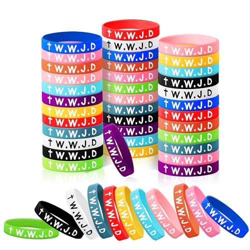 48Pcs WWJD Silicone Bracelets Motivational Christian Wristands 12 Colors - style: 48 Pack