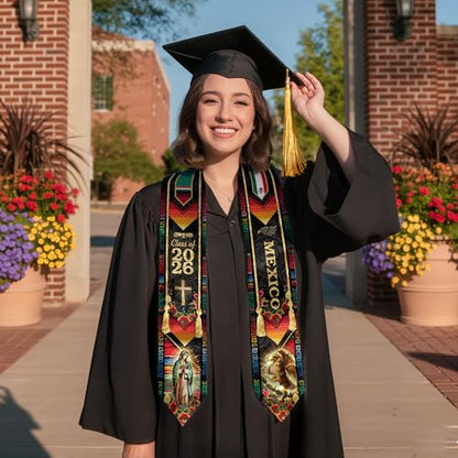Mexico Graduation Sash, Cross Graduate Stole, Class Of 2026, Mexican Stole - color: Ds 05