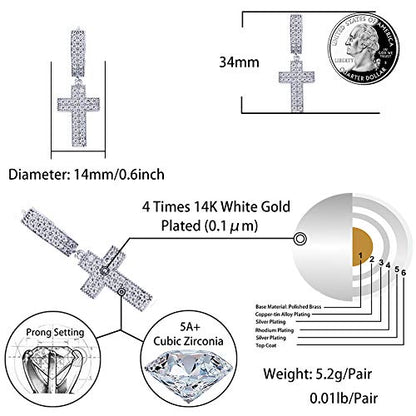TOPGRILLZ Cross Hoop Dangle Earrings 925 Sterling Silver 5A+ Cubic Zirconia 14K Gold Hypoallergenic Cross Hoop Cuff Huggie Drop Earrings For Men Women - color: Cross 2 Silver