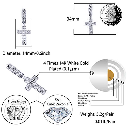 TOPGRILLZ Cross Hoop Dangle Earrings 925 Sterling Silver 5A+ Cubic Zirconia 14K Gold Hypoallergenic Cross Hoop Cuff Huggie Drop Earrings For Men Women - color: Cross 2 Silver
