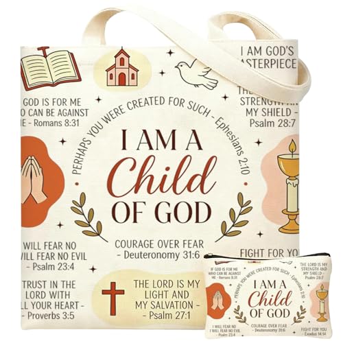 DHQH Christian Gifts for Women, Christian Canvas Tote Bag with Makeup Bag，Inspirational Religious Catholic Gifts, Birthday Ideas Gift for Mom Faith Lovers - style: God- Bag