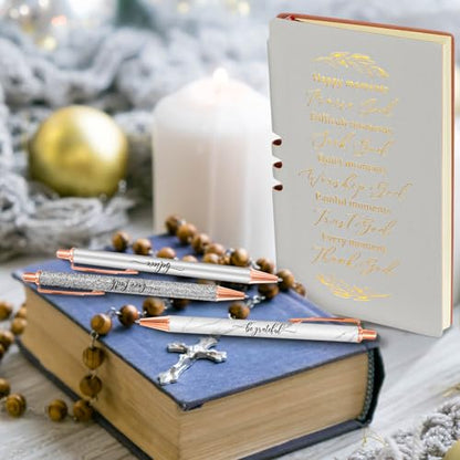 Spakon 5 Pcs Christian Gifts for Women Church Gifts Scripture Prayer Journal Religious for Women God Notebook Pen with Gift Box Scripture Notepad Bible Study Group Grad Favors - color: Grey, style: Happy Moment