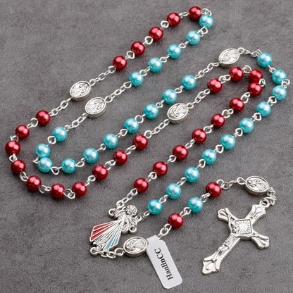 HanlinCC Divine Mercy Catholic Rosary Necklace with Steel Gift Box - color: Silver