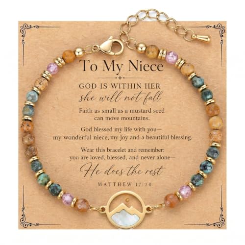 Gold Mustard Seed Bracelet for Teen Girls and Women, Faith Can Move Mountains Christian Jewelry, Inspirational Religious Gift for Her - color: Niece