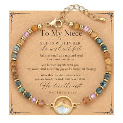 Gold Mustard Seed Bracelet for Teen Girls and Women, Faith Can Move Mountains Christian Jewelry, Inspirational Religious Gift for Her - color: Niece