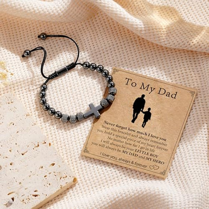 Cross Bracelet for Boys Teens, Adjustable Obsidian Beads Bracelets Christian Religious Jewelry Gifts for Teen Teenage Boys - style: To My Dad