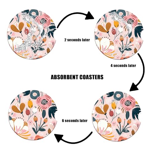 Cup Holders Car Coasters - Boho Flower Absorbent Ceramic Coaster, Drink Cup Holder Coasters, Auto Accessories for Women & Men, Pack of 2 - color: Boho Flower